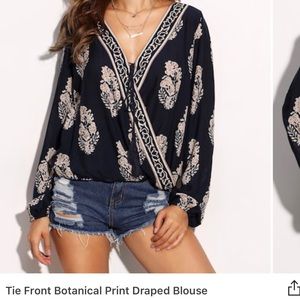 Tie in the front botanical print blouse